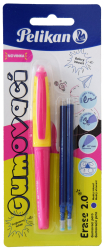 Gumovací pero žluto růžové,1 ks+2náplně