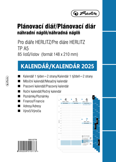 Herlitz - Náplň do kroužkového diáře A5 - 2025, týdenní