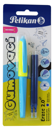 Gumovací pero neonově modré,1 ks+2náplně