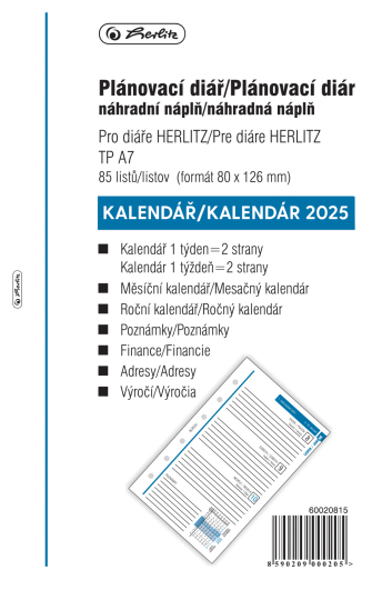 Herlitz - Náplň do kroužkového diáře A7 - 2025, týdenní